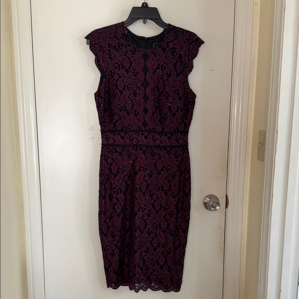 NW Nightway Chic Lace Midi Dress in Black and Purple